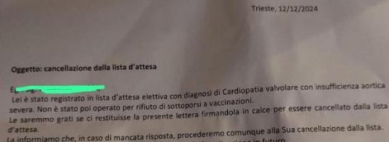 “Non fai i vaccini? Allora niente operazione”